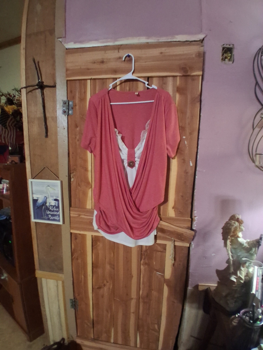 Rosegal Coral Draped V-Neck Layered Camisole with Lace Inset